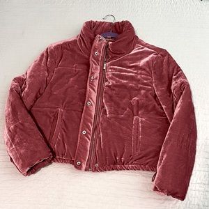 Jou Jou Velour Jacket Cropped Puffy coat Pink Mauve Plush Soft Short y2k